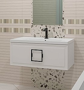 Тумба с раковиной LA FENICE Cubo Bianca 80 белая/ручка черная для ванной в интернет-магазине Sanbest