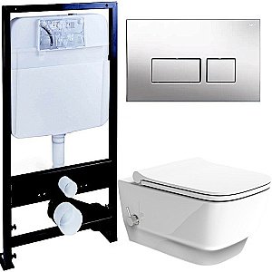 Унитаз Boheme Bello 971-2-W с инсталяцией и кнопкой 664-CR белый глянцевый/хром, безободковый, с функцией биде купить в интернет-магазине Sanbest