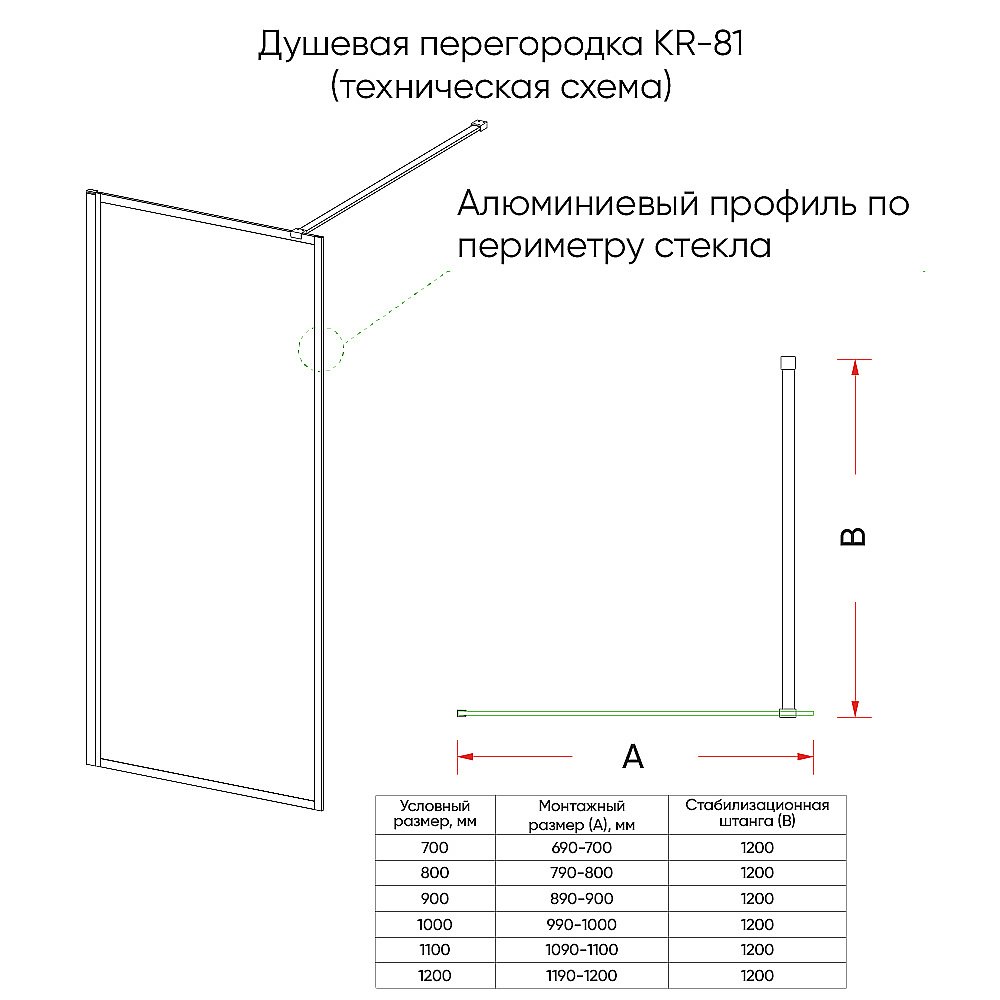 Душевая перегородка Veconi Korato KR81B-70-01-C8 70 стекло прозрачное/профиль черный матовый купить в интернет-магазине Sanbest