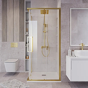Душевой уголок Grossman Cosmo 90х90 300.K33.02.9090.32.00 стекло прозрачное/профиль золото брашированное купить в интернет-магазине Sanbest
