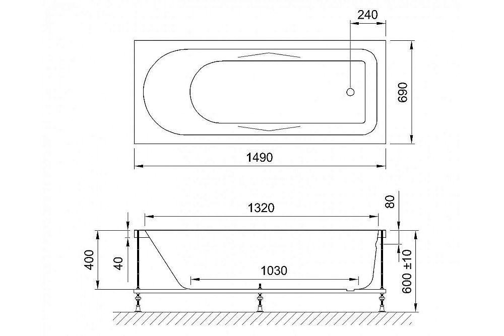 Акриловая ванна Royal Bath Tudor Standart RB407700ST 150x70 белая с гидромассажем купить в интернет-магазине Sanbest