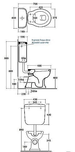 Унитаз напольный GLOBO Paestum PA002.BI с низким бачком PA114.BI белый/кнопка хром купить в интернет-магазине Sanbest