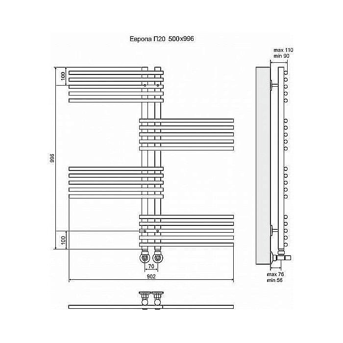 Полотенцесушитель водяной Terminus Европа П20 500x996 купить в интернет-магазине сантехники Sanbest