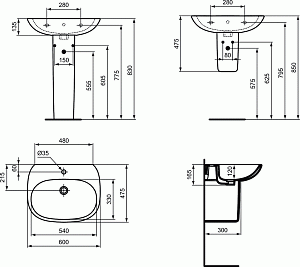 Раковина на полупьедестале Ideal Standard Tesi T352201 купить в интернет-магазине Sanbest