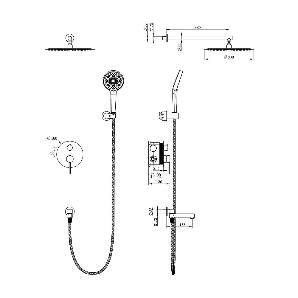 Душевая система Oliveeka Y OL-939017-BG золото матовое купить в интернет-магазине сантехники Sanbest