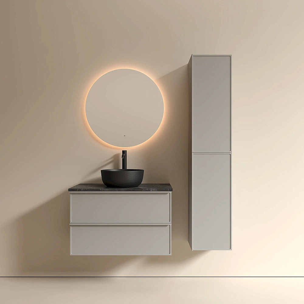 Тумба с раковиной и столешницей Sancos Velta 80 VL80WG+CN6073MB теплый серый матовый/раковина черная матовая для ванной в интернет-магазине Sanbest