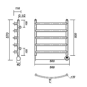 Полотенцесушитель электрический Domoterm Калипсо П5 500x500 E хром купить в интернет-магазине сантехники Sanbest