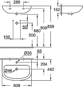 Раковина на пьедестале Grohe Bau Ceramic 61 белая купить в интернет-магазине Sanbest
