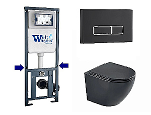 Унитаз подвесной WeltWasser WW MERZBACH 10000014145 с крышкой микролифт, безободковый, смыв торнадо, в комплекте с инсталяцией, черный матовый купить в интернет-магазине Sanbest