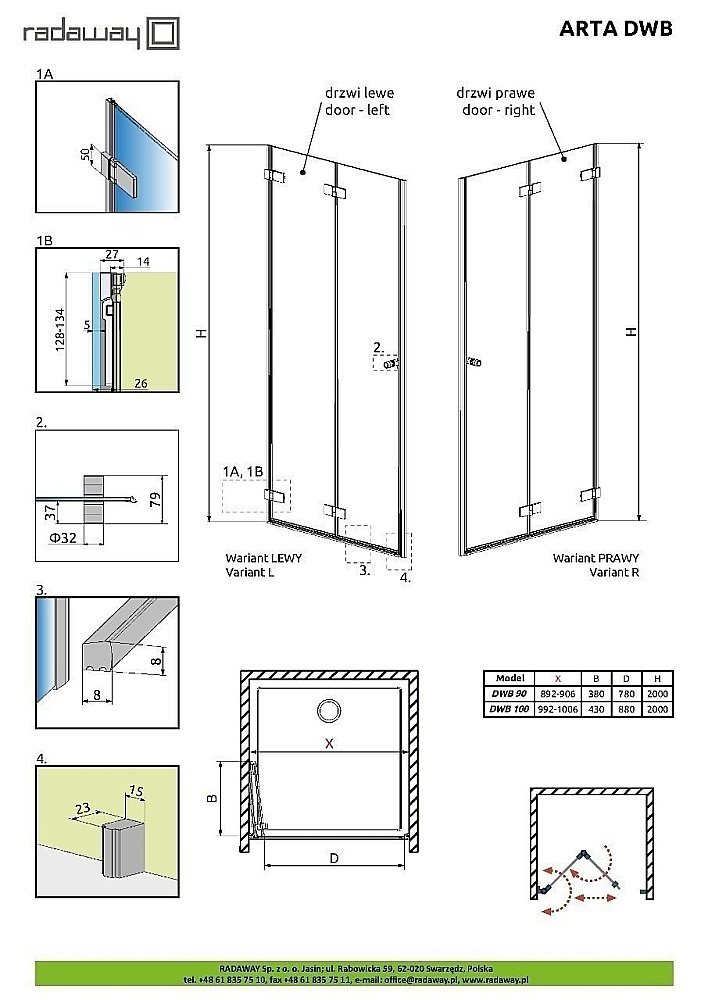 Душевая дверь Radaway Arta DWB 100 купить в интернет-магазине Sanbest