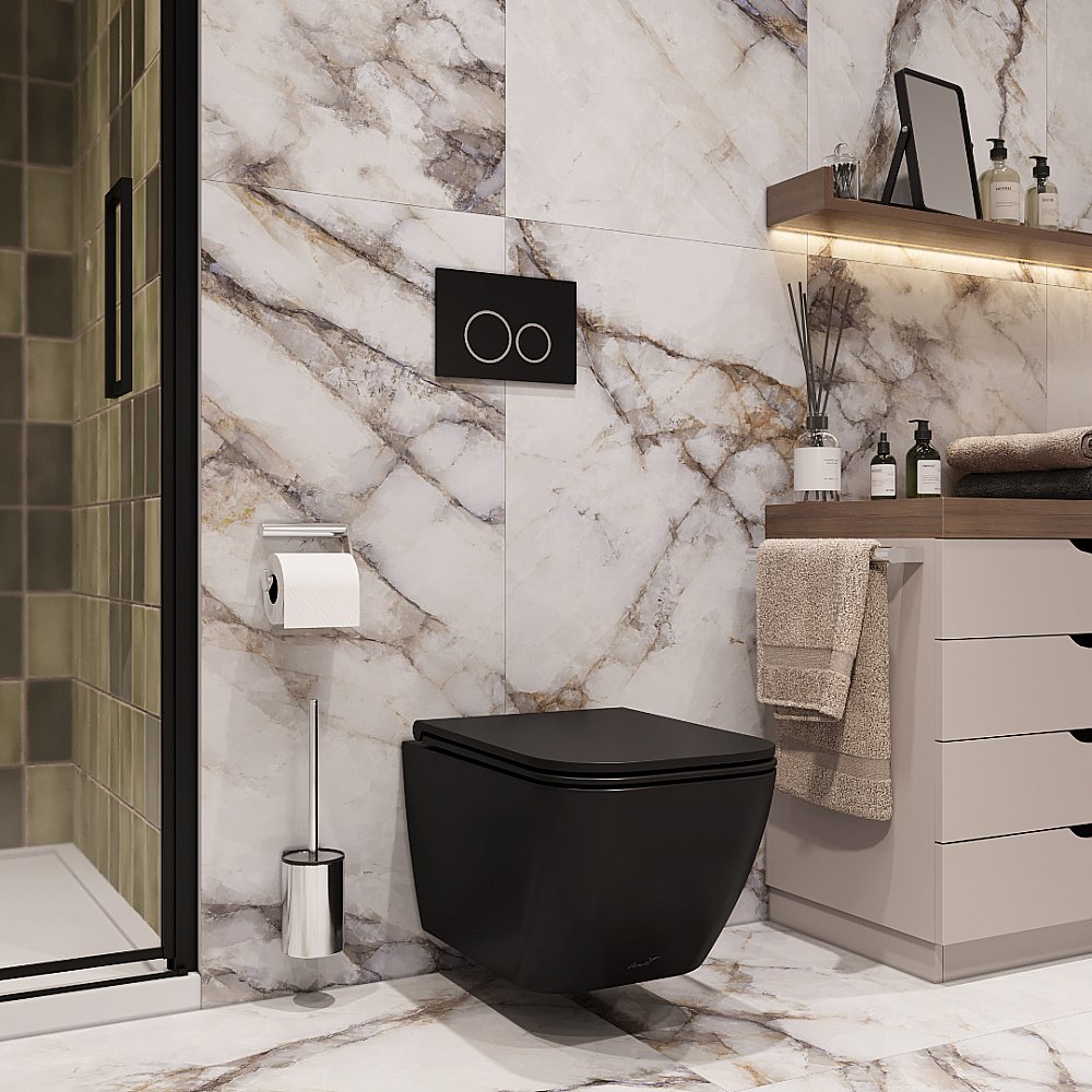 Унитаз подвесной CeruttiSpa MIMI Aria MB 8920 безободковый, с крышкой микролифт, черный матовый купить в интернет-магазине Sanbest