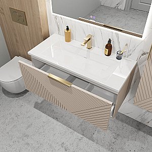 Тумба с раковиной подвесная Grossman БЛИСС 100 с 1 ящ, бежевая матовая для ванной в интернет-магазине Sanbest