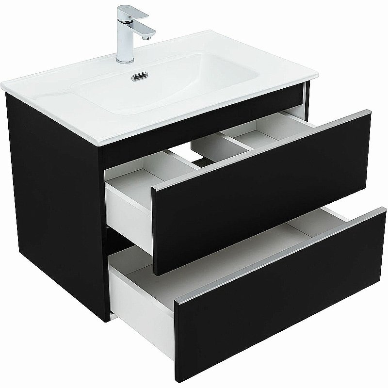 Тумба с раковиной Aquanet Вега 70 329596 черная для ванной в интернет-магазине Sanbest