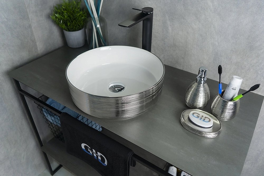 Раковина накладная Gid 36 D1357h031 53328 белая, серебро купить в интернет-магазине Sanbest