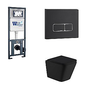 Унитаз с инсталляцией WeltWasser MARBERG 410+GELBACH 043 GL-BL+MAR 410 SE MT-BL черный/кнопка черная матовая, безободковый, с крышкой микролифт, слив торнадо купить в интернет-магазине Sanbest
