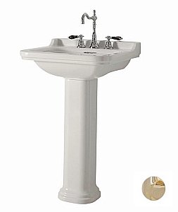 Раковина на пьедестале Kerasan Waldorf 60 417001bi+4140K1bi/oro*3 белая, заглушка золото купить в интернет-магазине Sanbest