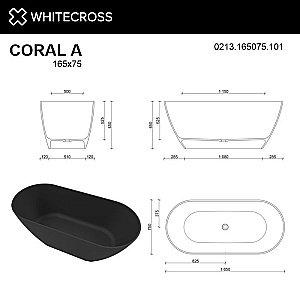 Ванна из искусственного камня WhiteCross Coral A 165x75 черный глянец купить в интернет-магазине Sanbest