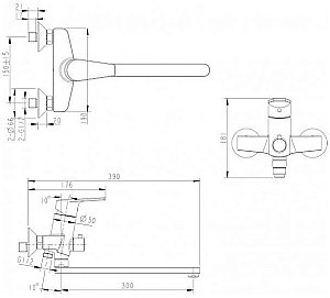 Смеситель для ванны Bravat LINE F65299C-1L купить в интернет-магазине сантехники Sanbest