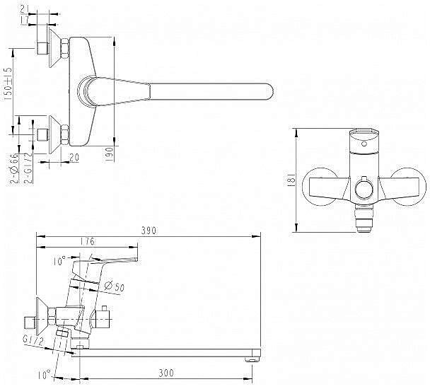 Смеситель для ванны Bravat LINE F65299C-1L купить в интернет-магазине сантехники Sanbest
