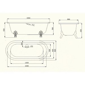 Ванна чугунная Magliezza Patricia 183х80 белая/ножки хром купить в интернет-магазине Sanbest