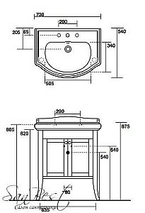 Тумба с раковиной Kerasan Retro 73 орех для ванной в интернет-магазине Sanbest