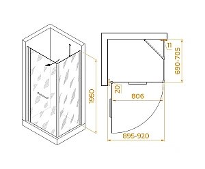 Душевой уголок RGW Passage PA-148 (PA-103 + Z-050-2 + O-104) 020814897-011 90x70 стекло прозрачное/профиль хром купить в интернет-магазине Sanbest