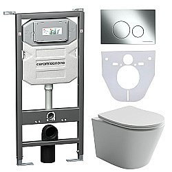 Унитаз подвесной Ceramica Nova Balearica CN6000_1001CH_1000 безободковый, с крышкой микролифт, с инсталляцией и кнопкой хром купить в интернет-магазине Sanbest