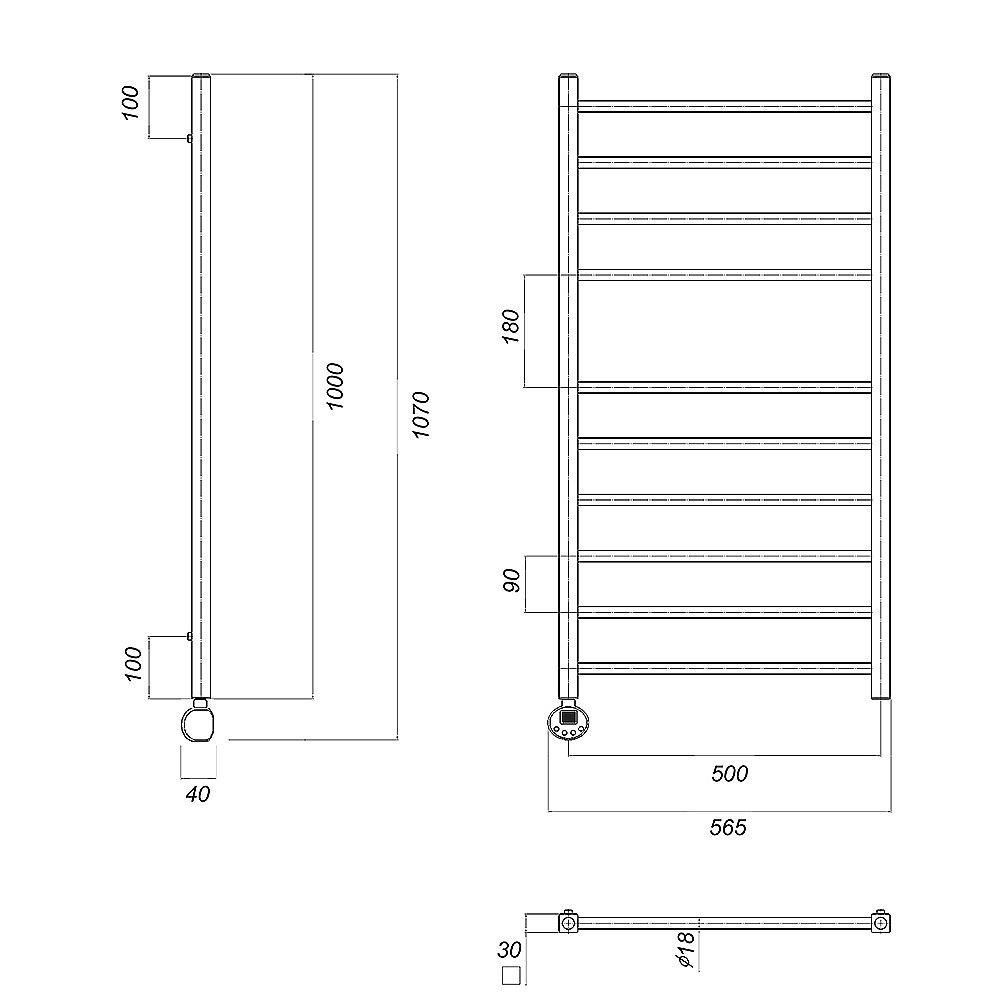 Полотенцесушитель электрический Domoterm Куба П10 500х1000 E хром купить в интернет-магазине сантехники Sanbest