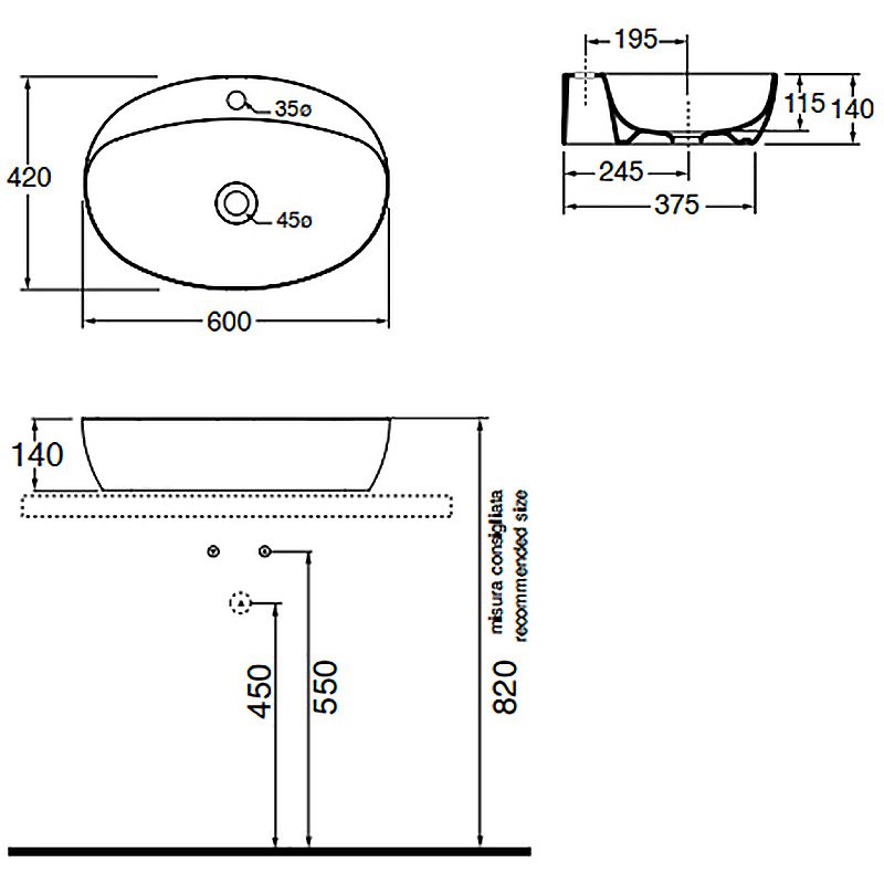 Раковина накладная Azzurra Elegance 60 ECI60M bi*1 белая купить в интернет-магазине Sanbest