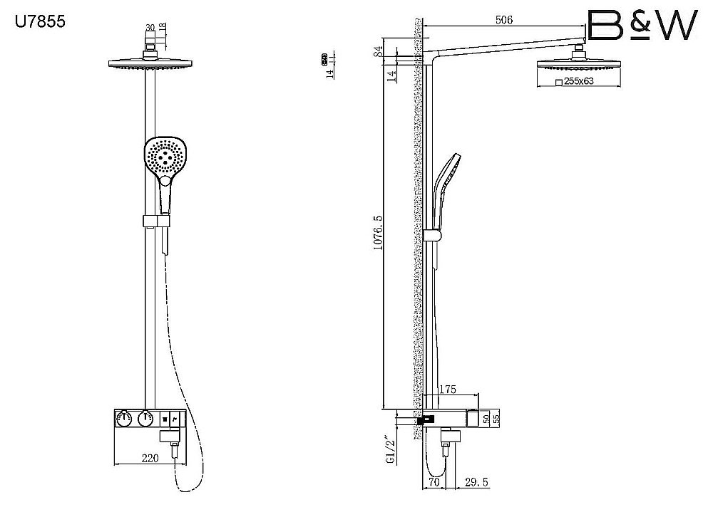 Душевая система Black&White UNIVERSE U7855В черная матовая купить в интернет-магазине сантехники Sanbest