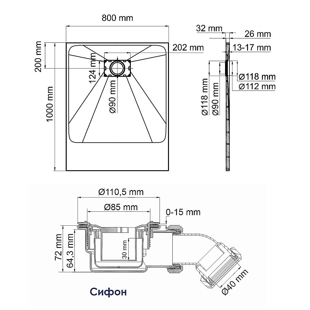 Душевой поддон WasserKraft Main 41T17 100х80 белый купить в интернет-магазине Sanbest