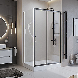 Душевой уголок BelBagno UNO-195-AH-1 120x100 стекло прозрачное/профиль черный матовый купить в интернет-магазине Sanbest