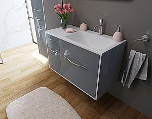Тумба с раковиной Эстет Barcelona 90 подвесная 2 ящика, 1 дверь/любой цвет тумбы и раковины с блестками под заказ для ванной в интернет-магазине Sanbest