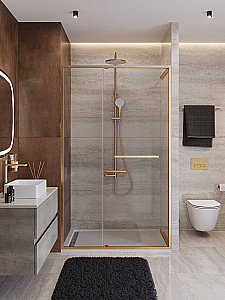 Душевая дверь Cezares LUX 120 B-FS-11-120-C-BORO стекло прозрачное/профиль брашированное золото купить в интернет-магазине Sanbest