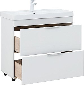 Тумба напольная с раковиной Aquanet Ирис New 90 336309+323883 белая глянцевая для ванной в интернет-магазине Sanbest