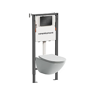 Унитаз подвесной Ceramica Mono CN1905 белый, безободковый, с инсталляцией Balance CN121002MB и кнопкой Square черный матовый купить в интернет-магазине Sanbest