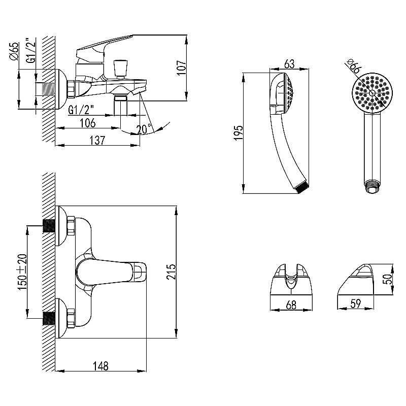 Смеситель для ванны Azario AZ-HU245906 хром купить в интернет-магазине сантехники Sanbest