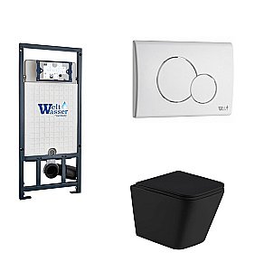 Унитаз с инсталляцией WeltWasser MARBERG 507+GELBACH 043 GL-BL+MAR 507 RD GL-WT черный/кнопка белая, безободковый, с крышкой микролифт, слив торнадо купить в интернет-магазине Sanbest