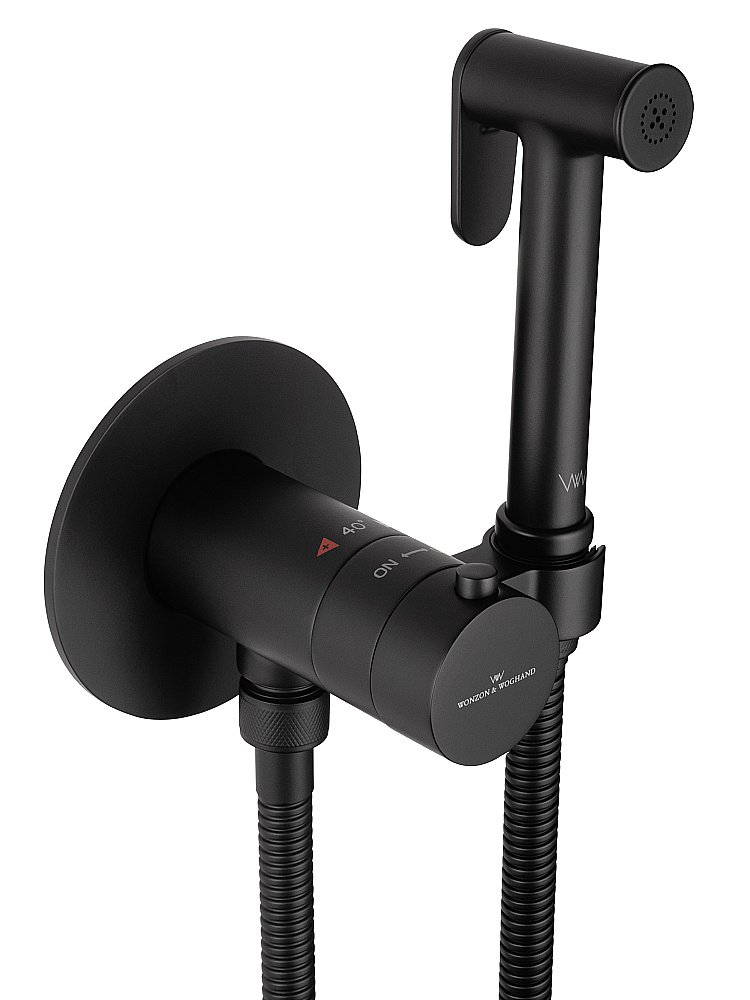 Смеситель с гигиеническим душем и термостатом встраиваемый WONZON & WOGHAND, Черный матовый (WW-88829909-MB) купить в интернет-магазине сантехники Sanbest