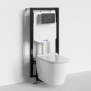 Унитаз подвесной WasserKRAFT Mindel 56TLT.010.ME.MB03.H002 безободковый, с инсталляцией Vils 56, с крышкой микролифт, белый/кнопка черный Soft Touch купить в интернет-магазине Sanbest