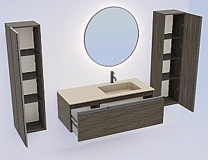 Тумба с раковиной Armadi Art QUATRO 2 120  OAK ANTHRACITE/профиль ANTHRACITE/раковина DAPHNE для ванной в интернет-магазине Sanbest