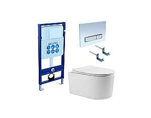 Унитаз с инсталляцией Aquatek Мия SET AQUATEK МИЯ 4в1 с белой кнопкой, с крышкой микролифт, безободковый купить в интернет-магазине Sanbest