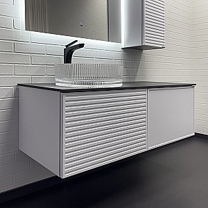 Тумба с раковиной Comforty Геленджик 120 белая матовая/раковина прозрачная для ванной в интернет-магазине Sanbest