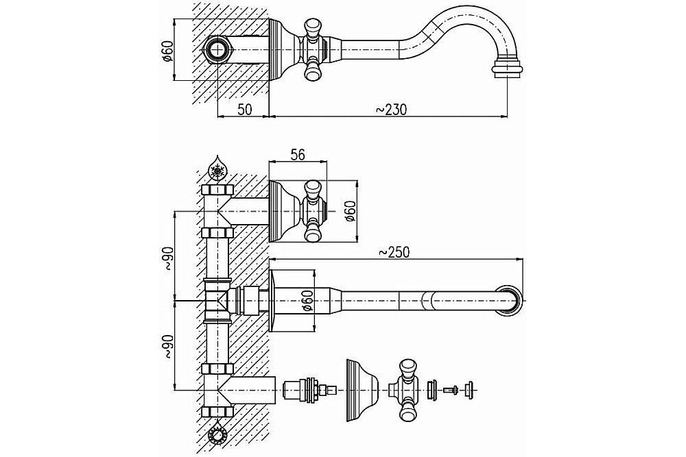 Смеситель для раковины Rav-Slezak MORAVA RETRO MK331Z золото купить в интернет-магазине сантехники Sanbest