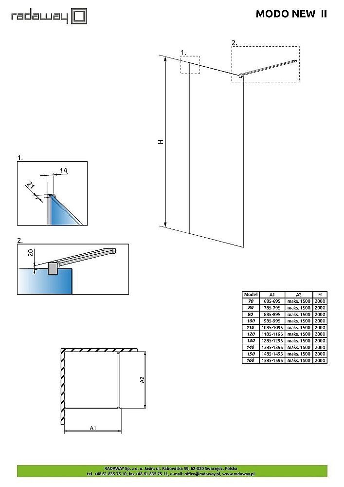 Душевое ограждение Radaway Modo New II 150 купить в интернет-магазине Sanbest