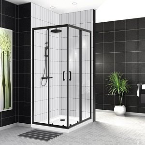 Душевой уголок BelBagno UNO-195-A-2-100-C-NERO 100х100 стекло прозрачное/профиль черный купить в интернет-магазине Sanbest