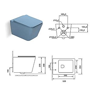 Унитаз подвесной SantiLine SL-5007BL голубой матовый, безободковый, с крышкой микролифт купить в интернет-магазине Sanbest
