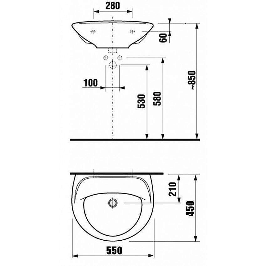 Раковина подвесная без отверстия для смесителя Jika Lyra 55 купить в интернет-магазине Sanbest