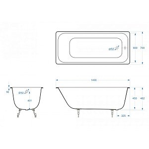 Ванна чугунная Delice Aurora Elite DLR230617R-AS 140х70 купить в интернет-магазине Sanbest