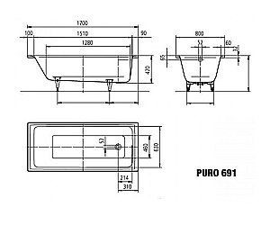 Ванна стальная Kaldewei Puro 691 170x80 259100013001 Easy-clean белый купить в интернет-магазине Sanbest